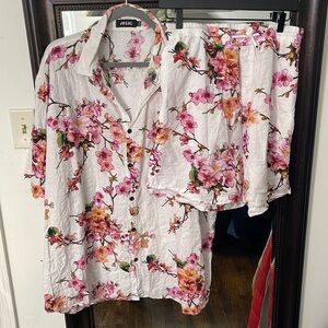 Floral men’s shorts and button-down set